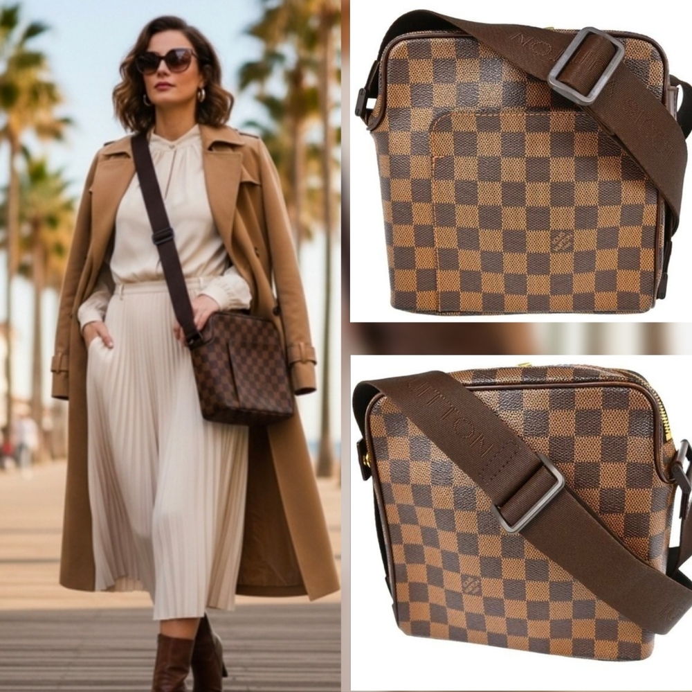 Authentic Louis Vuitton Damier Olaf PM Shoulder Bag MI1024